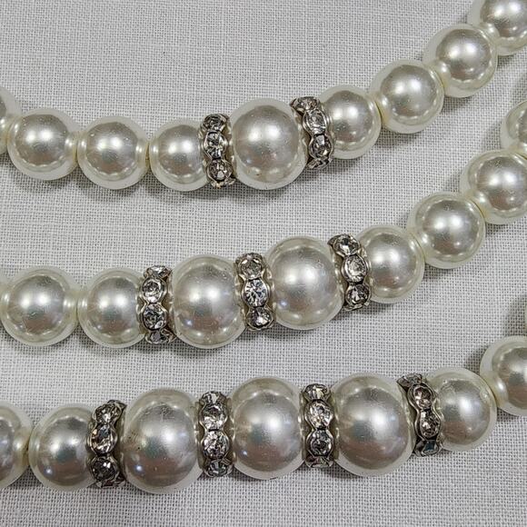 Layer Faux Pearl Black Bead Rhinestone Necklace Matching Earrings Statement Set - Picture 4 of 16